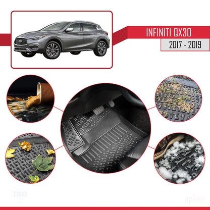 Compatibile con Infiniti QX30 (H15) 2017-2019 4D Tappeti in Gomma Nero