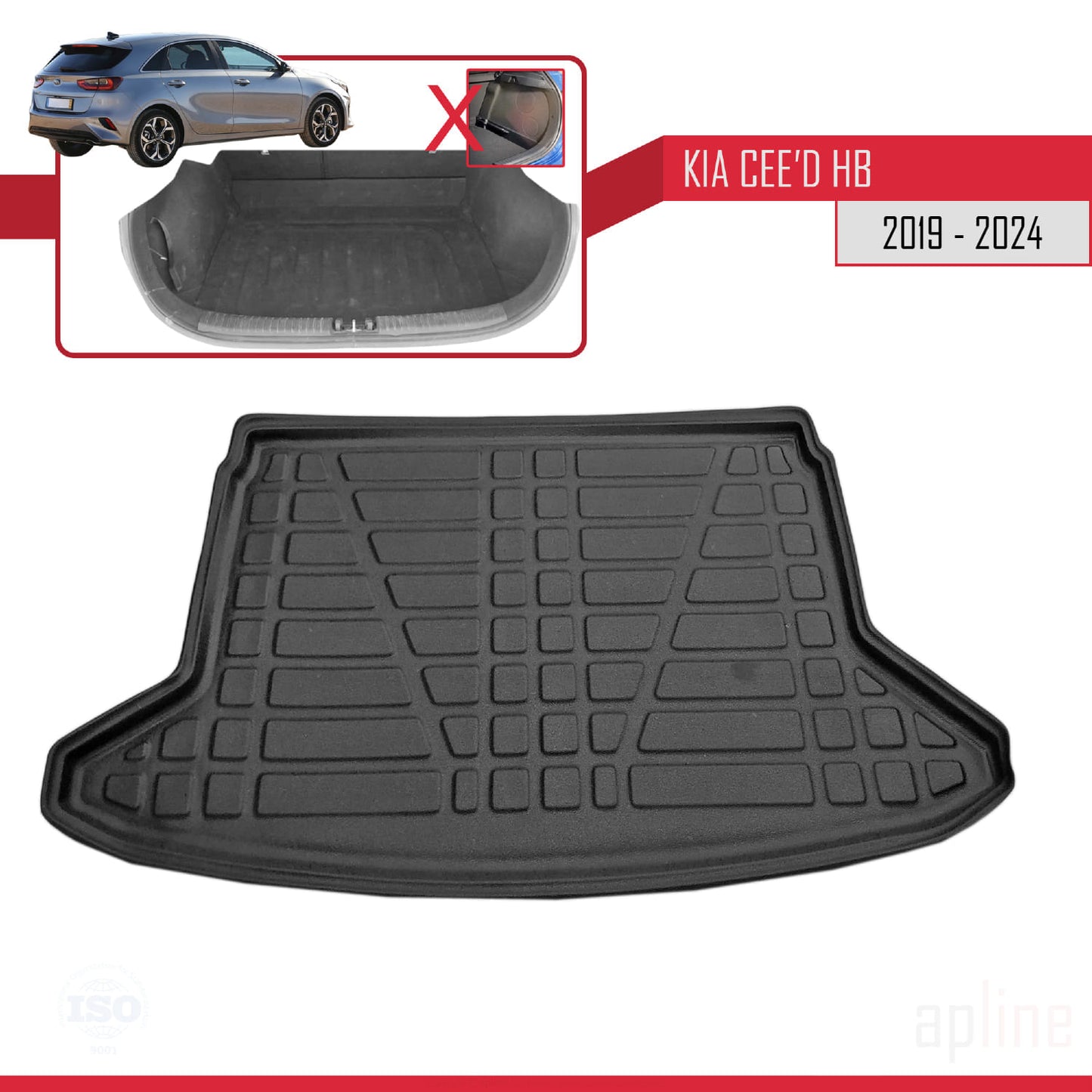 Tronco Alfombra De Carga para Kia Ceed HB 2019-2022 Flexible Bandeja Maletero Trasero NEGRO