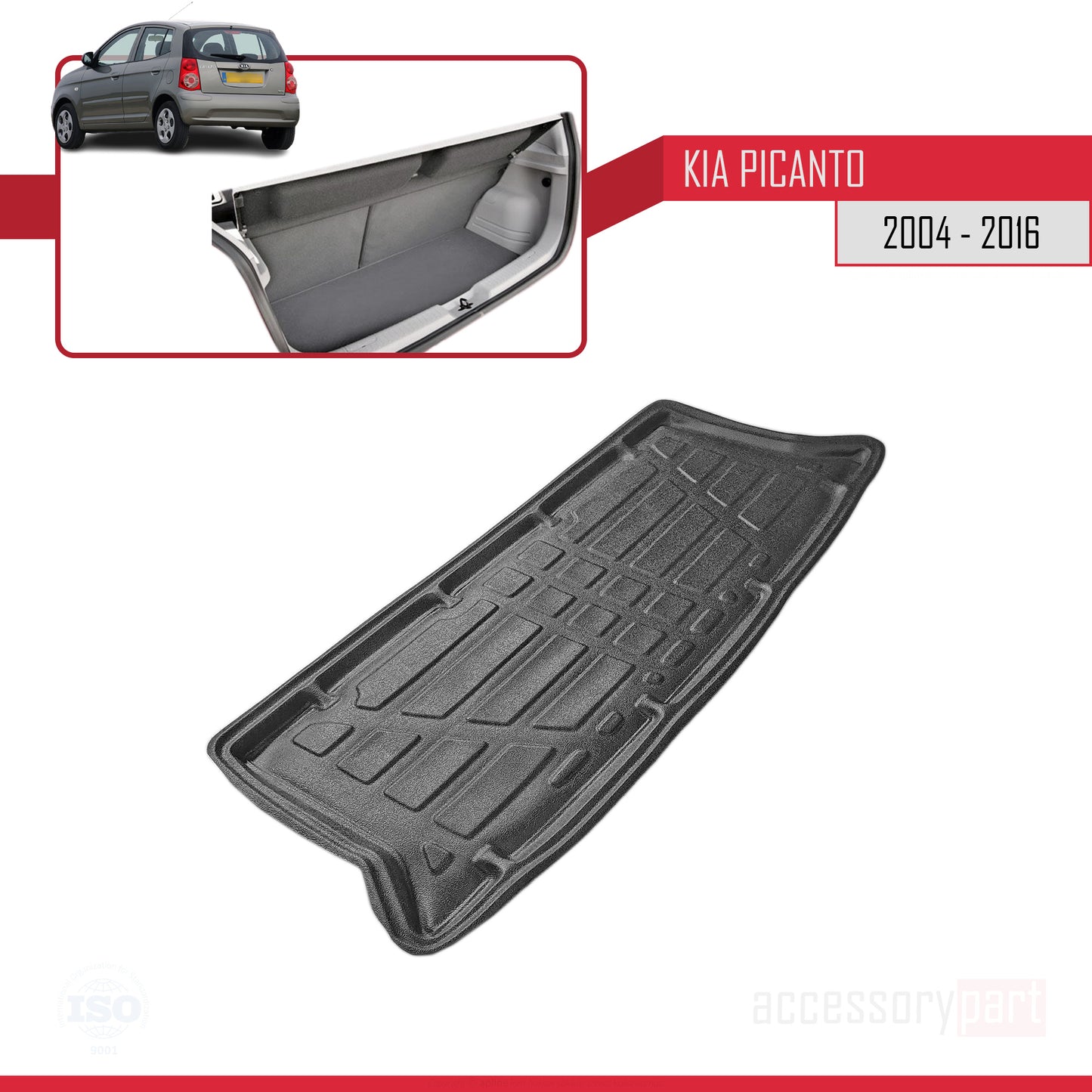 Compatible avec Kia Picanto (SA) 2004-2016 Flexible Tapis de Coffre Plancher de Chargement Noir