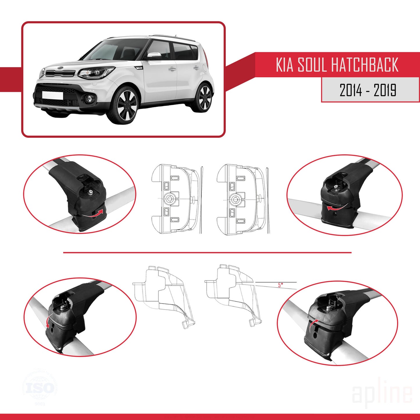 Compatibile con Kia Soul 2 (PS) 2014-2019 ACE-2 Barre Tetto Portapacchi Auto Barre Portatutto Grigo Alluminio 2 Barre