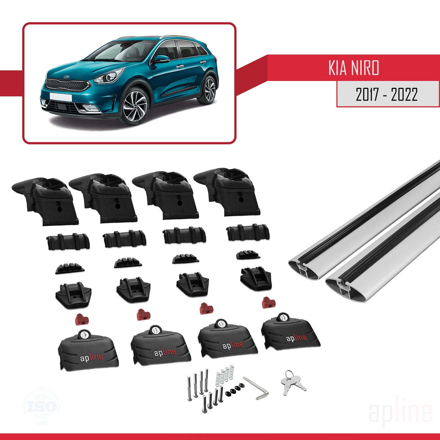 Compatible avec Kia Niro (DE) 2017-2022 ACE-2 Barres de Toit Railing Porte-Bagages de Voiture Gris Aluminium 2 Barres