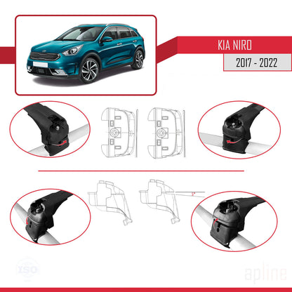 Compatible avec Kia Niro (DE) 2017-2022 ACE-2 Barres de Toit Railing Porte-Bagages de Voiture Noir Aluminium 2 Barres