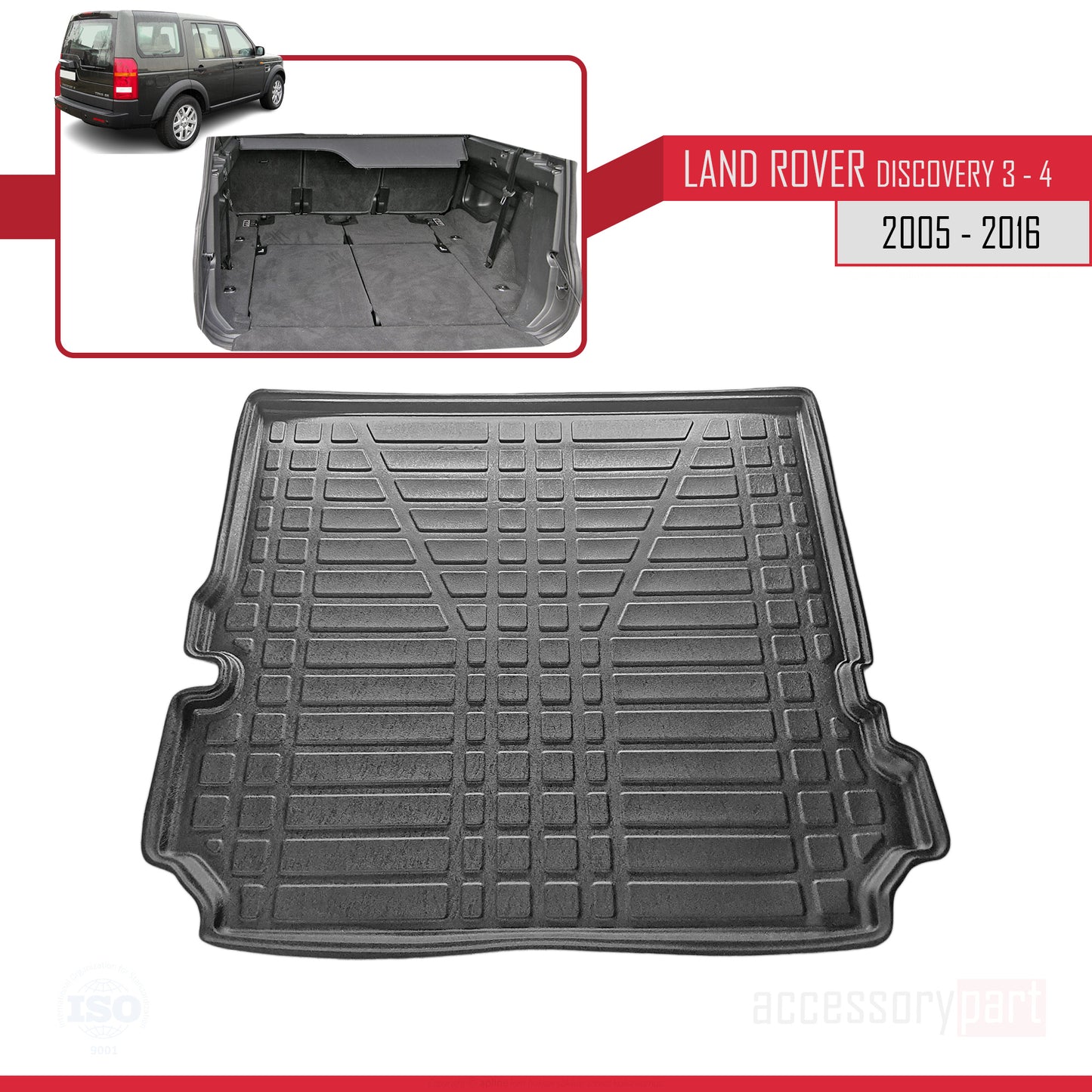 Compatible con Land Rover Discovery 3/4 2005-2016 Flexible Tronco Alfombra De Carga Piso de Carga Bandeja Maletero Trasero Negro