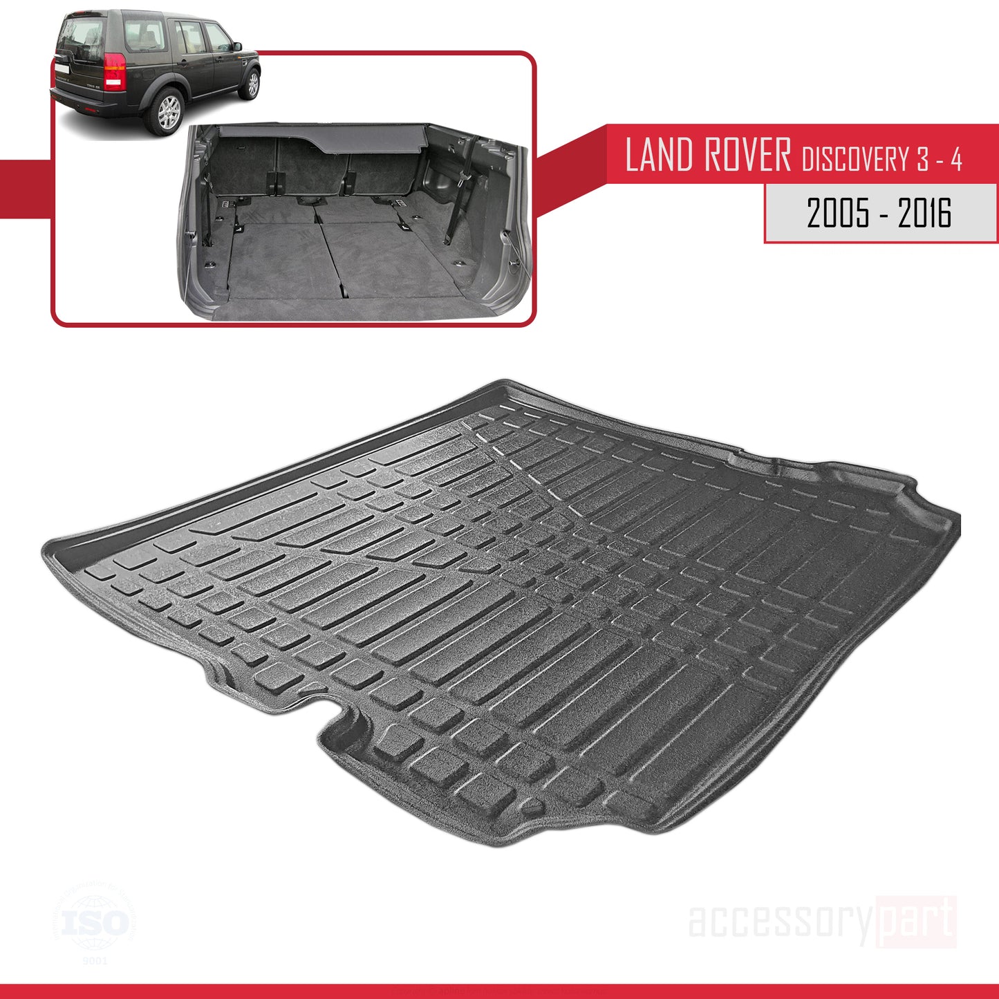 Compatible con Land Rover Discovery 3/4 2005-2016 Flexible Tronco Alfombra De Carga Piso de Carga Bandeja Maletero Trasero Negro