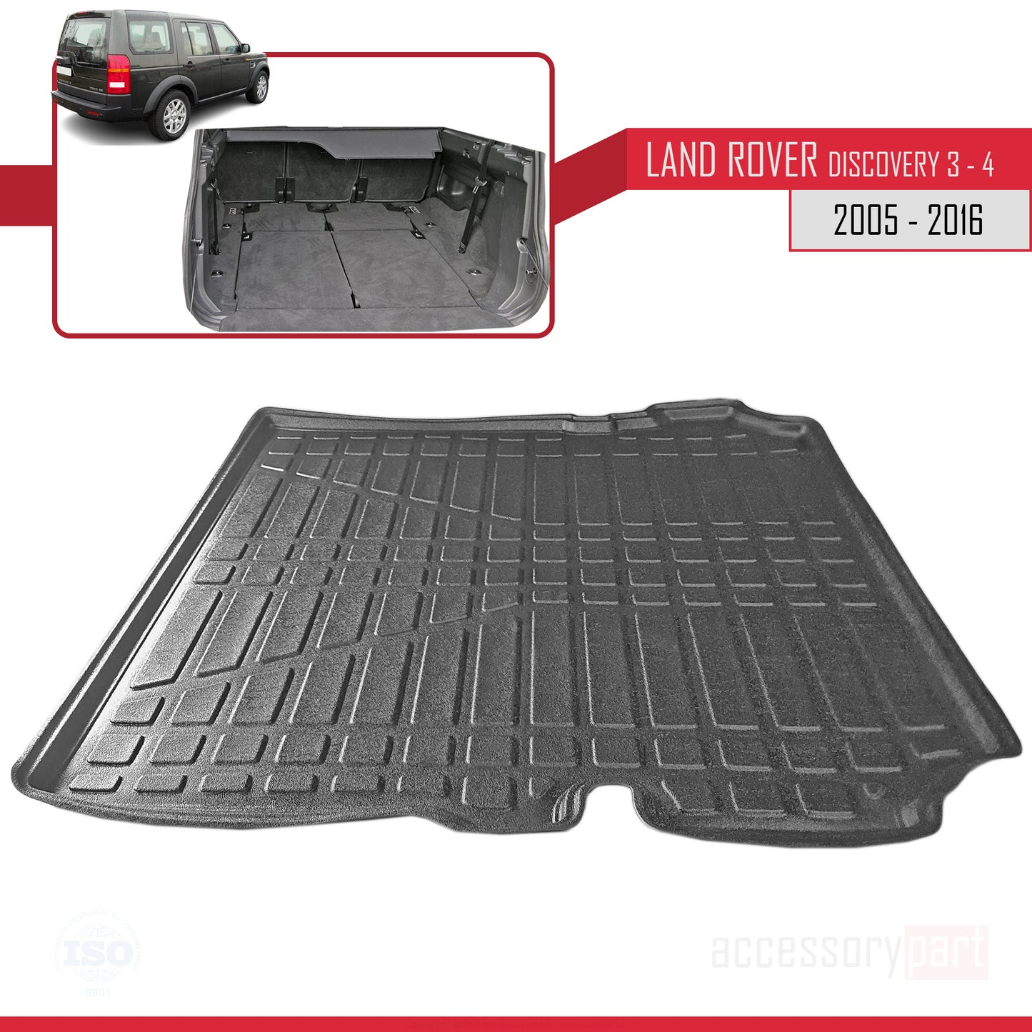 Compatible con Land Rover Discovery 3/4 2005-2016 Flexible Tronco Alfombra De Carga Piso de Carga Bandeja Maletero Trasero Negro