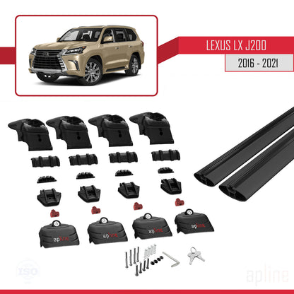 Compatible avec Lexus LX 3 (J200) 2016-2021 ACE-2 Barres de Toit Railing Porte-Bagages de Voiture Noir Aluminium 2 Barres