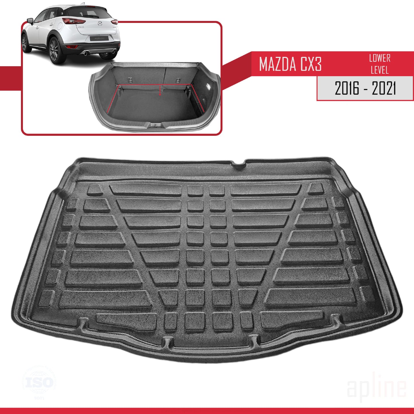 Tronco Alfombra De Carga para Mazda CX3 2015-2023 Flexible Bandeja Maletero Trasero NEGRO