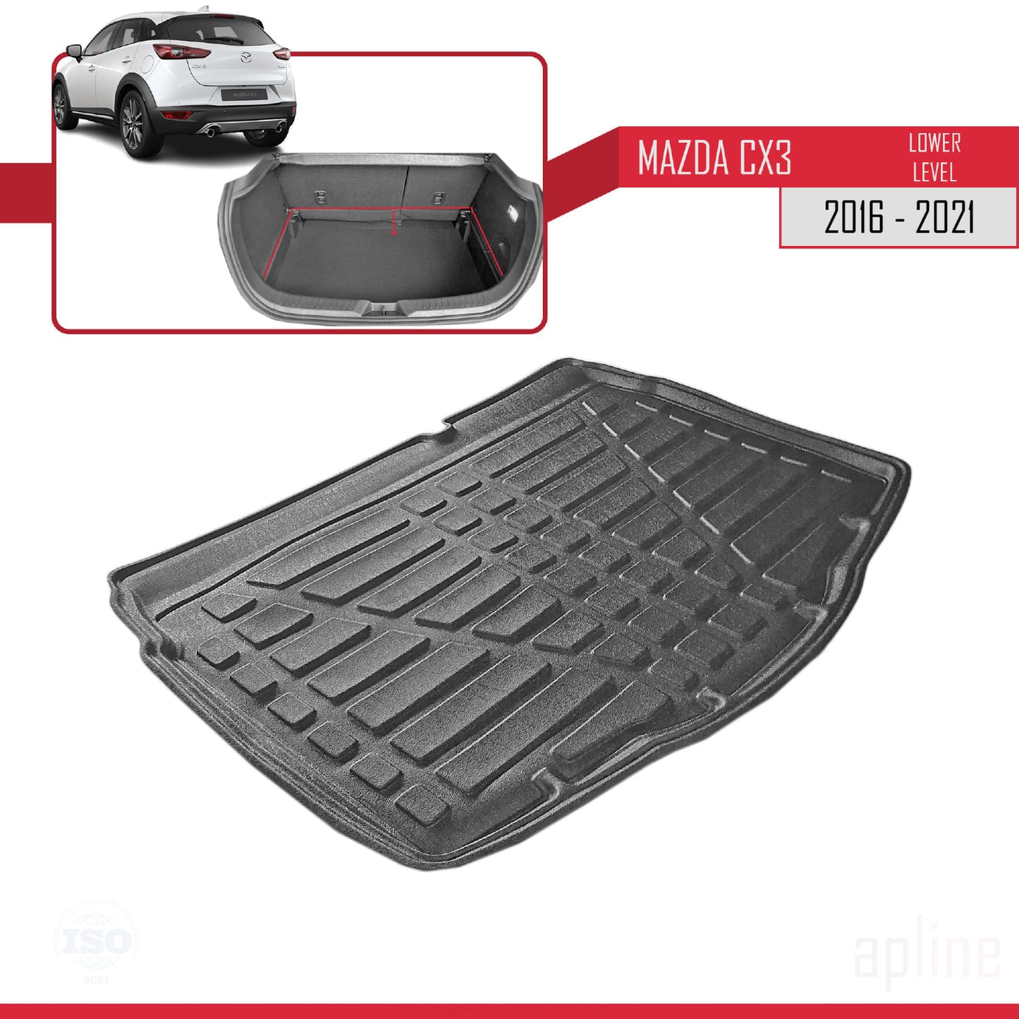 Tronco Alfombra De Carga para Mazda CX3 2015-2023 Flexible Bandeja Maletero Trasero NEGRO