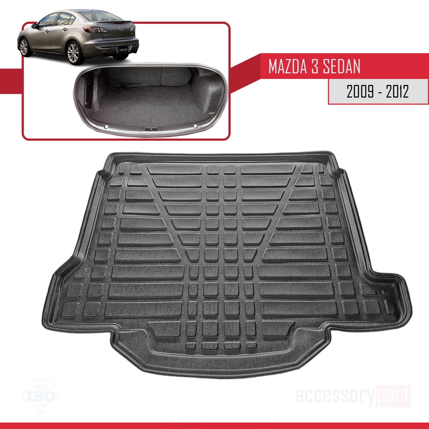 Compatible avec Mazda 3 II (BL) Berline 2009-2012 Flexible Tapis de Coffre Plancher de Chargement Noir