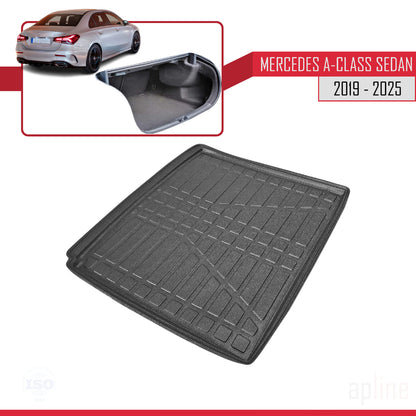 Compatible avec Mercedes Classe A 4 (W177) Berline 2019-2025 Flexible Tapis de Coffre Plancher de Chargement Noir