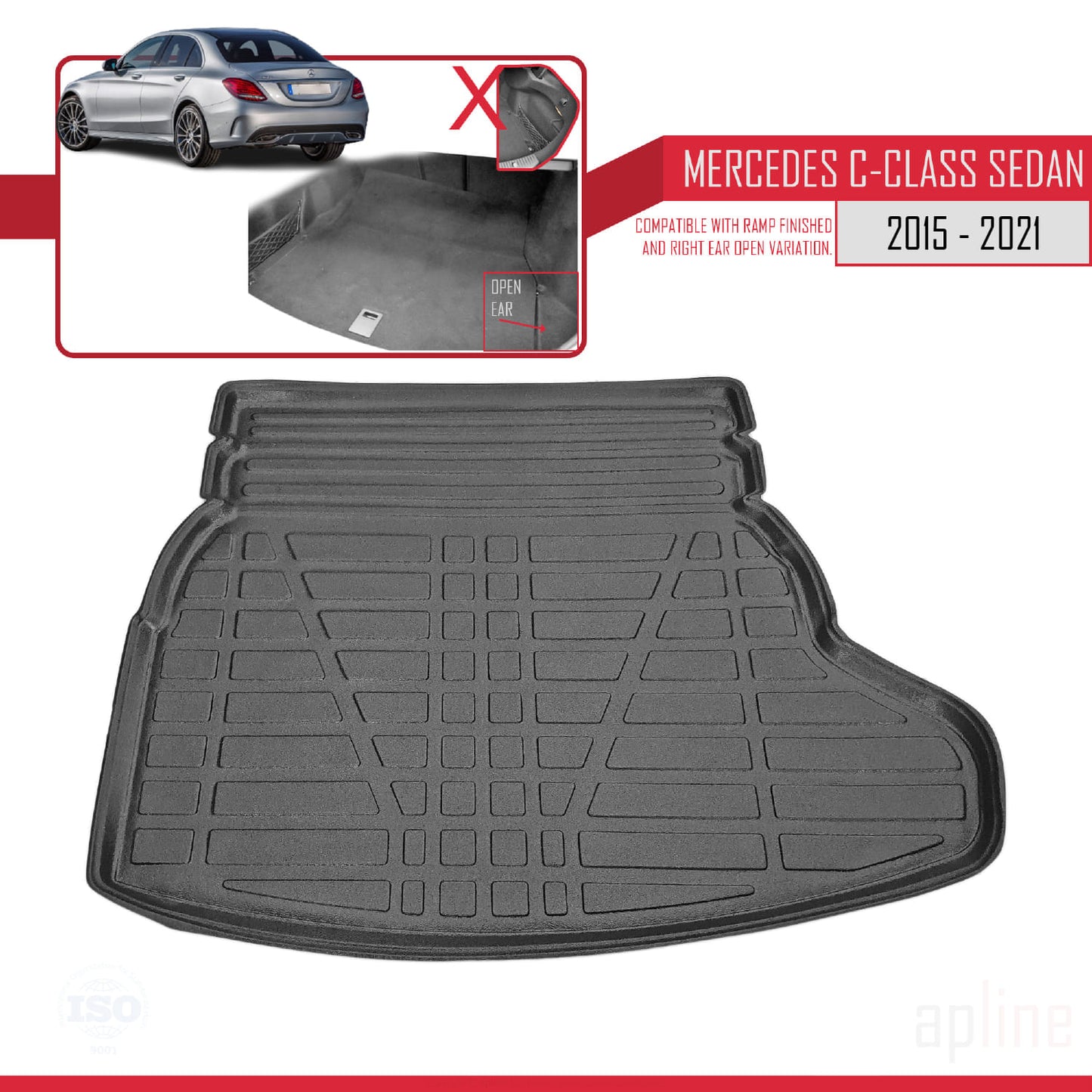 Compatible avec Mercedes Classe C 4 (W205) 2015-2021 Flexible Tapis de Coffre Plancher de Chargement Noir