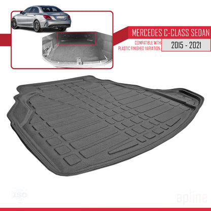 Compatible avec Mercedes Classe C 4 (W205) V2 2015-2021 Flexible Tapis de Coffre Plancher de Chargement Noir