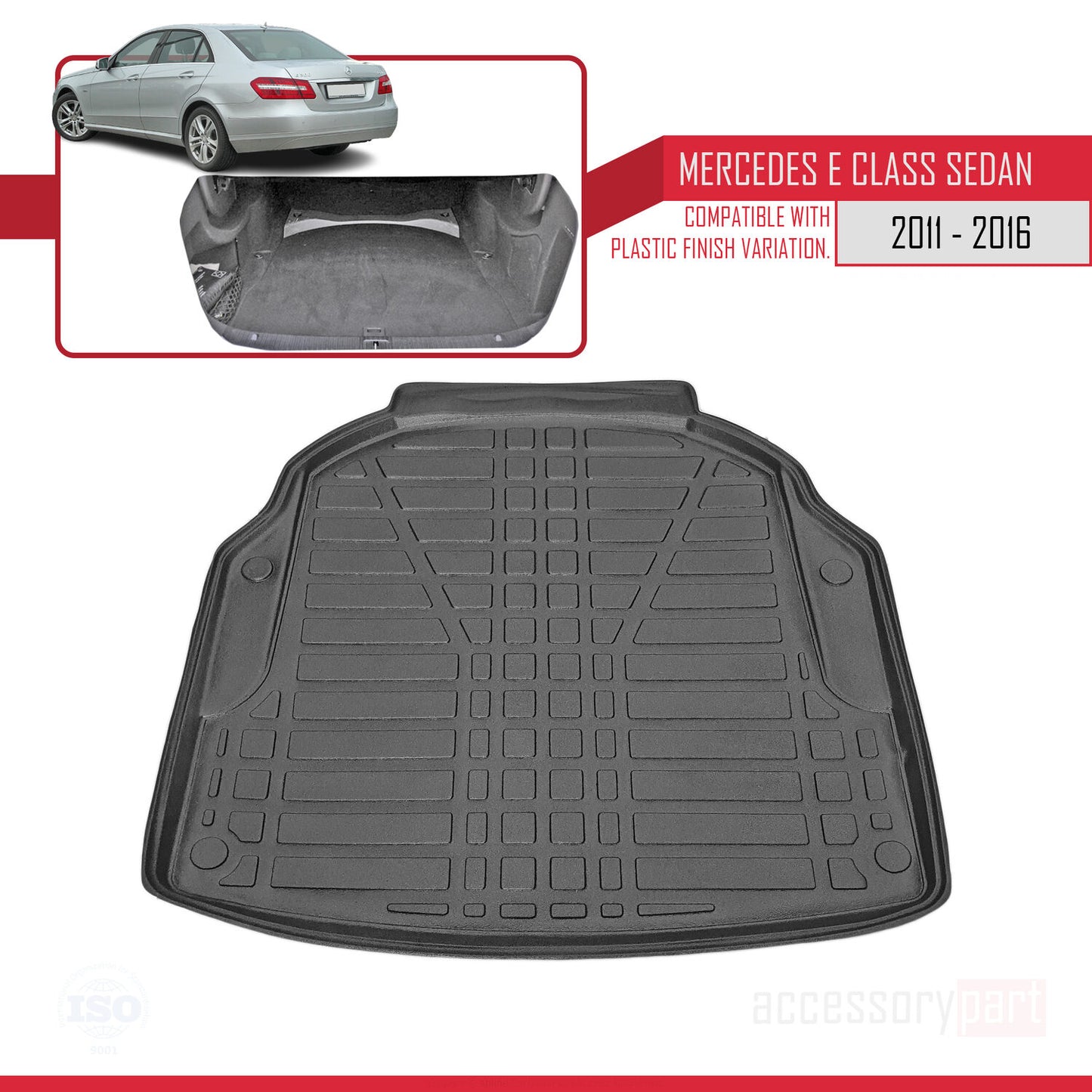 Flexibele Kofferbakmat Compatible met Mercedes E Klasse 4 (W212) 2010-2015 Achter Bagageruimte Zwart