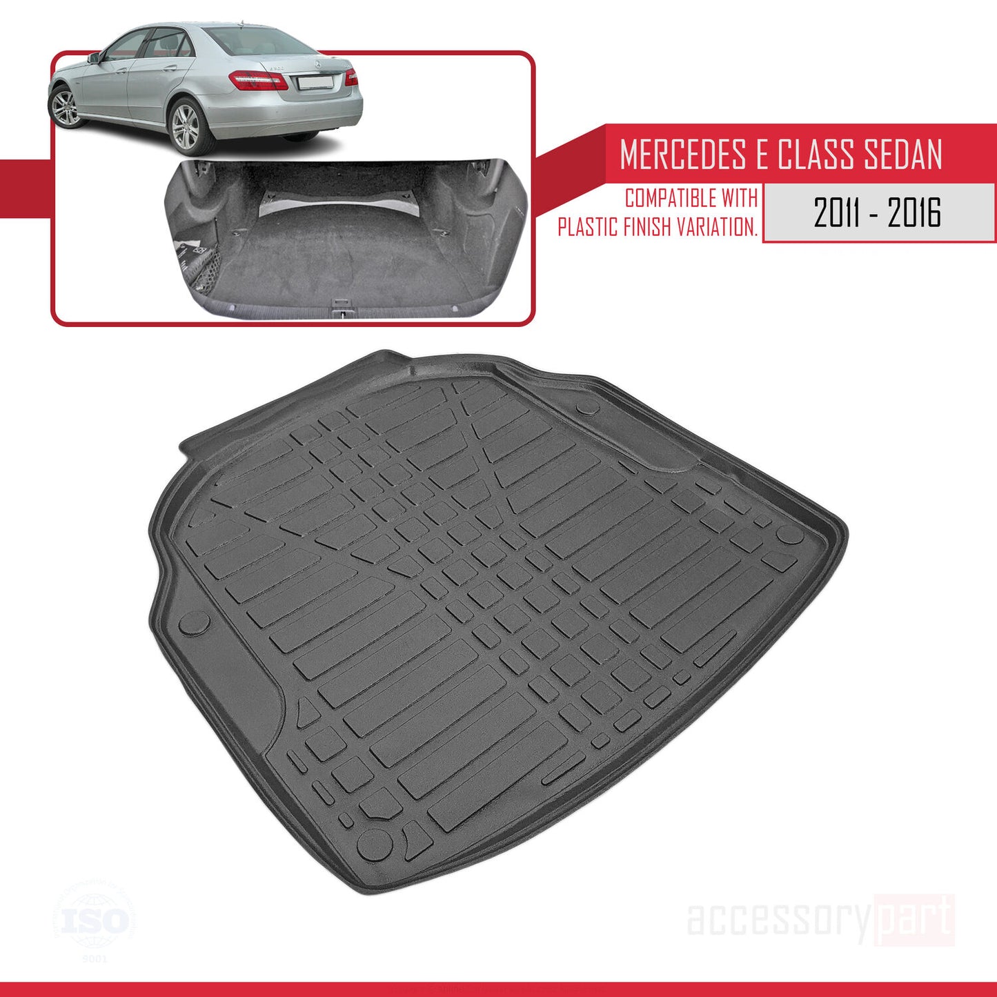 Flexibele Kofferbakmat Compatible met Mercedes E Klasse 4 (W212) 2010-2015 Achter Bagageruimte Zwart