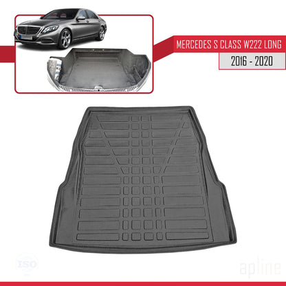 Flexibele Kofferbakmat Compatible met Mercedes S Klasse L (V222) Long Sedan 2016-2020 Achter Bagageruimte Zwart