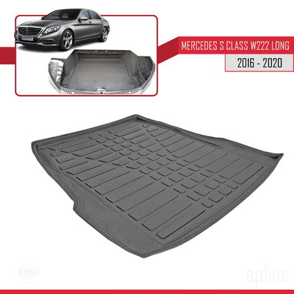 Flexibele Kofferbakmat Compatible met Mercedes S Klasse L (V222) Long Sedan 2016-2020 Achter Bagageruimte Zwart