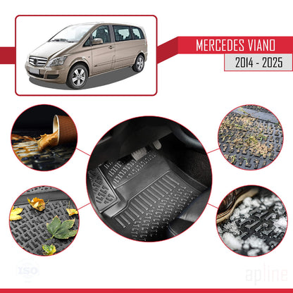Kompatibel mit Mercedes Viano 3 (W447) 2014-2025 4D Gummimatten Schwarz