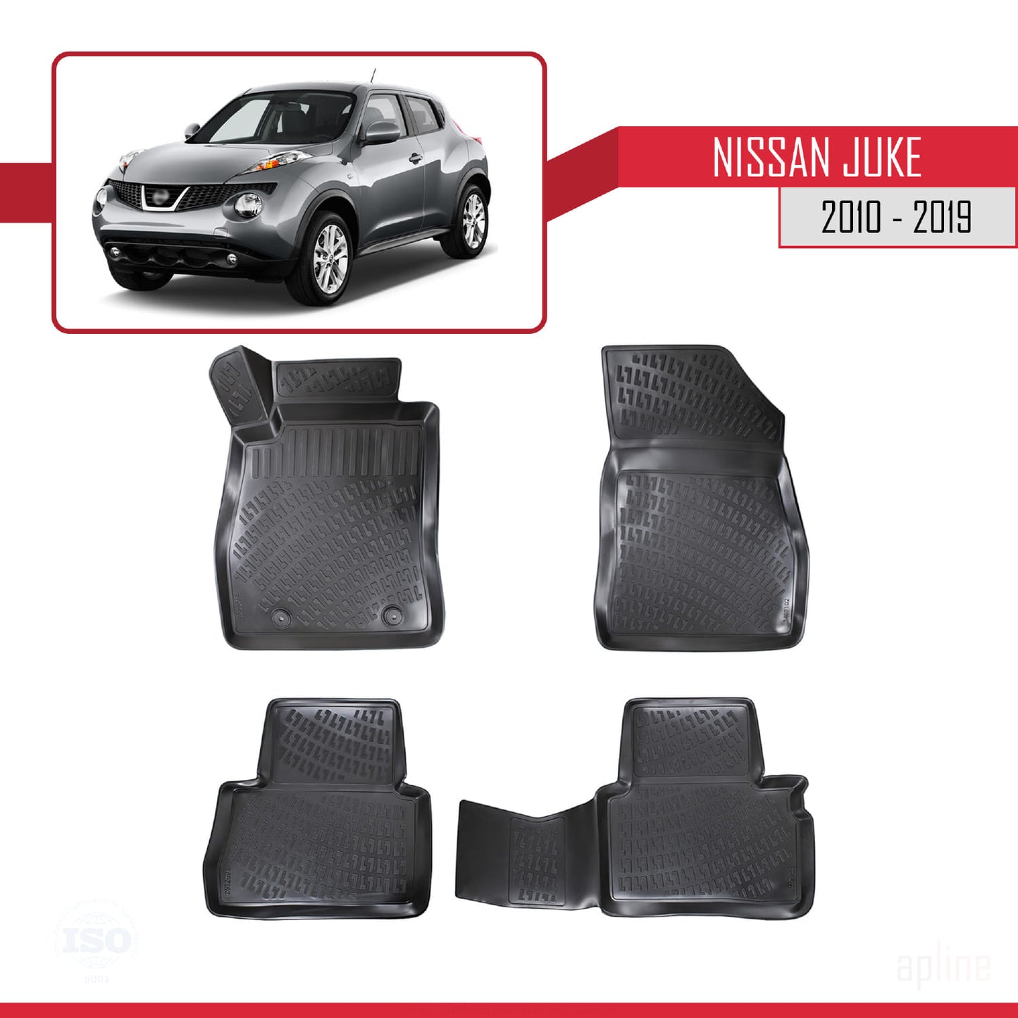 Compatible avec Nissan Juke 2010-2019 4D Tapis en Caoutchouc NOIR