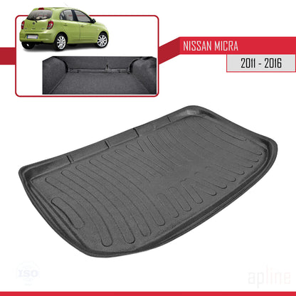 Compatible avec Nissan Micra 4 (K13) 2011-2016 Flexible Tapis de Coffre Plancher de Chargement Noir
