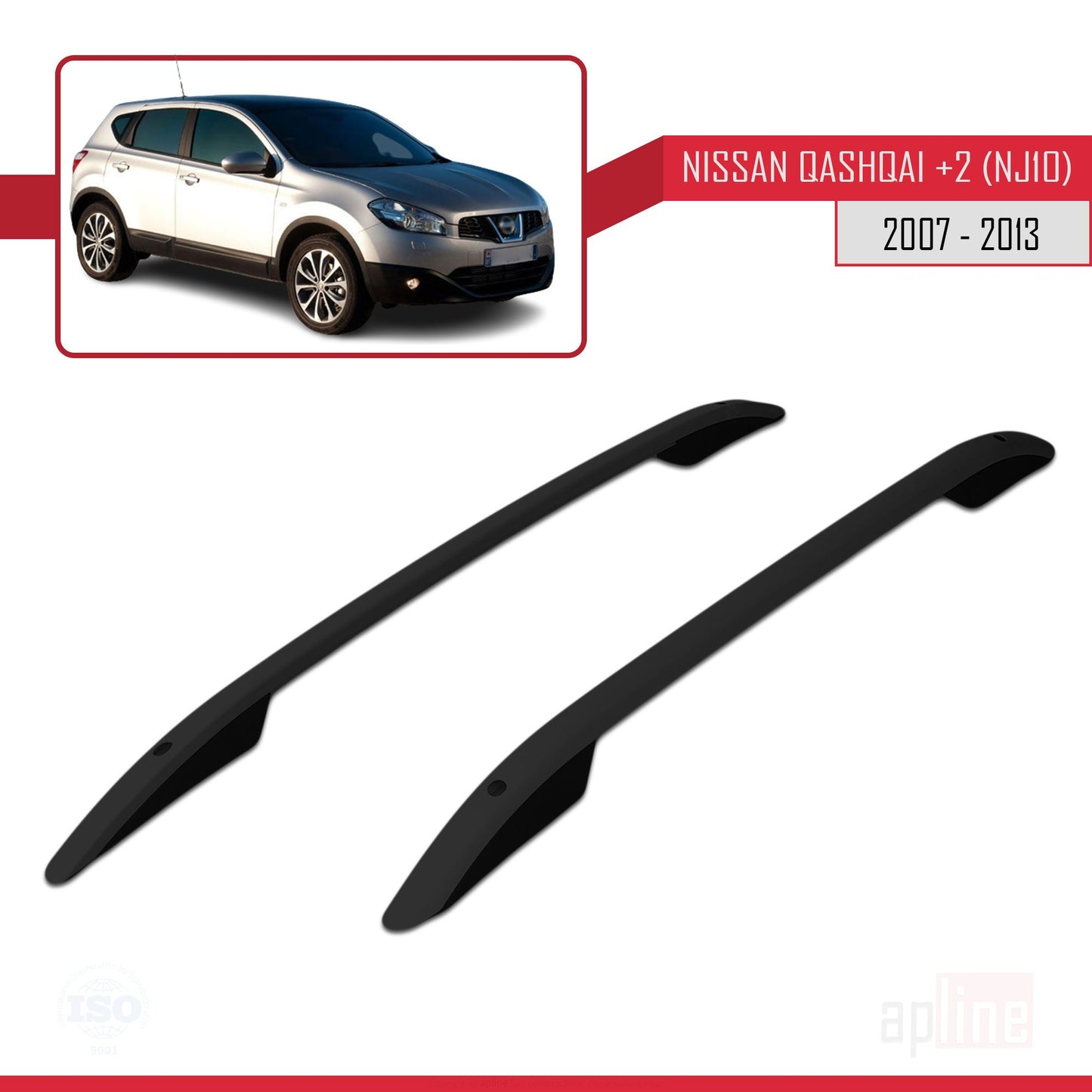 Compatible avec Nissan Qashqai +2 (NJ10) 2008-2013 (Empattement Court L1/H1) Rails de Toit Porte-bagages sur le Toit (Modèle Adhésif) Noir
