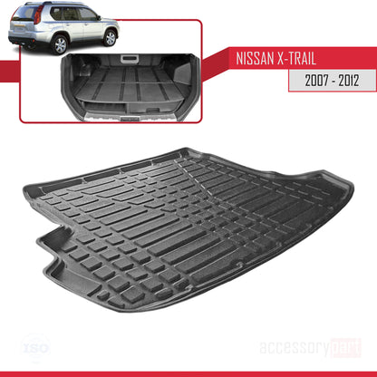 Compatible avec Nissan X-Trail 2 (T31) 2007-2012 Flexible Tapis de Coffre Plancher de Chargement Noir