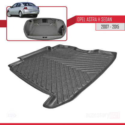 Compatible avec Opel Astra H (A04) Berline 2007-2015 Flexible Tapis de Coffre Plancher de Chargement Noir
