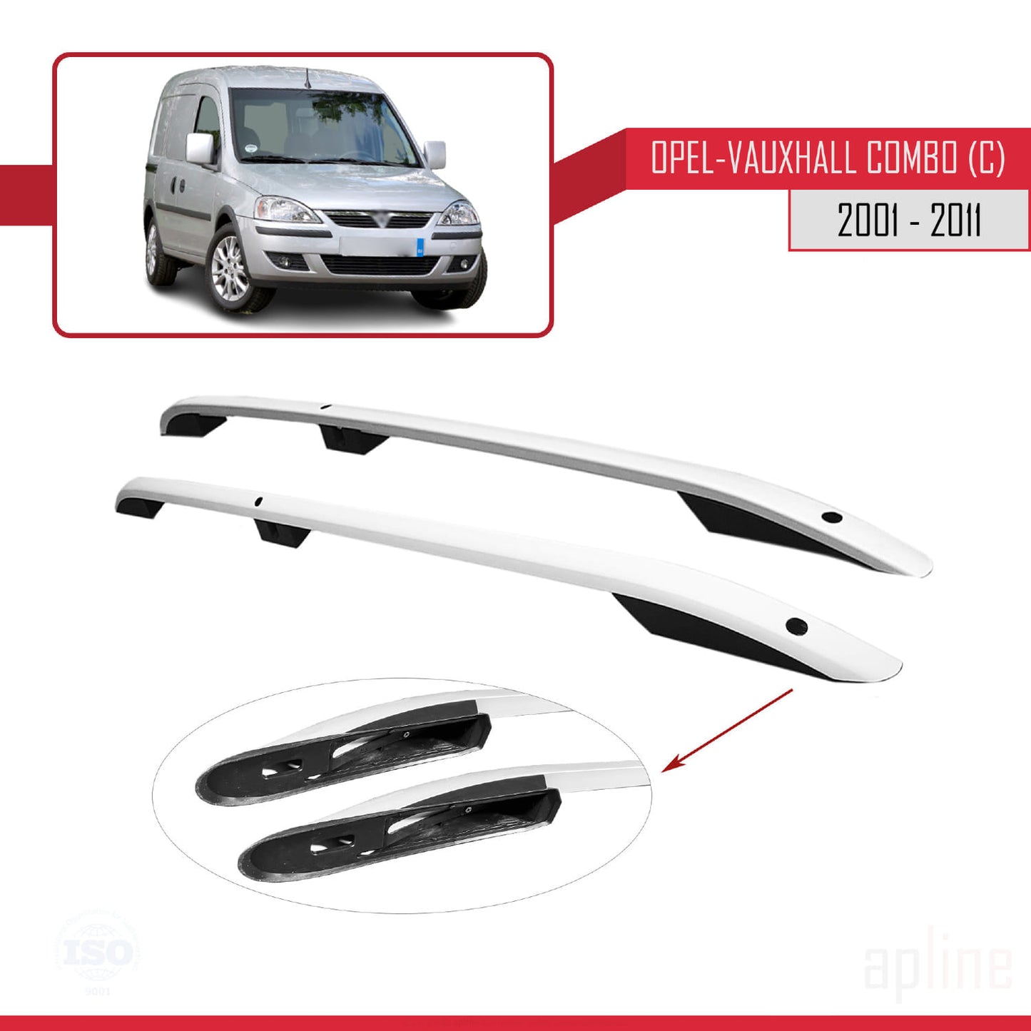 Compatible avec Opel Combo C 2001-2011 (Empattement Court L1/H1) Rails de Toit Porte-bagages sur le Toit (Modèle Adhésif) Gris