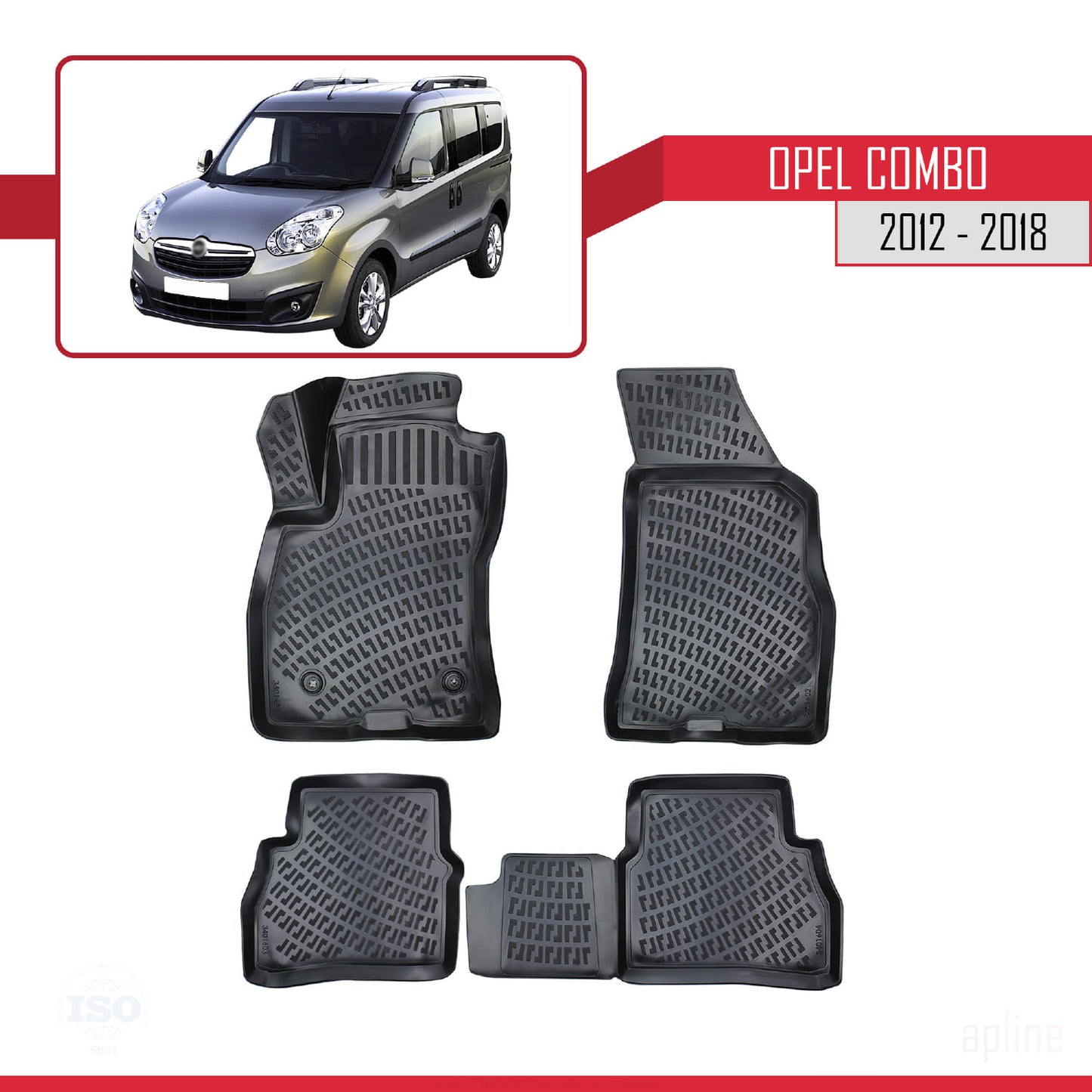 Compatibile con Opel Combo D 2012-2018 4D Tappeti in Gomma Nero