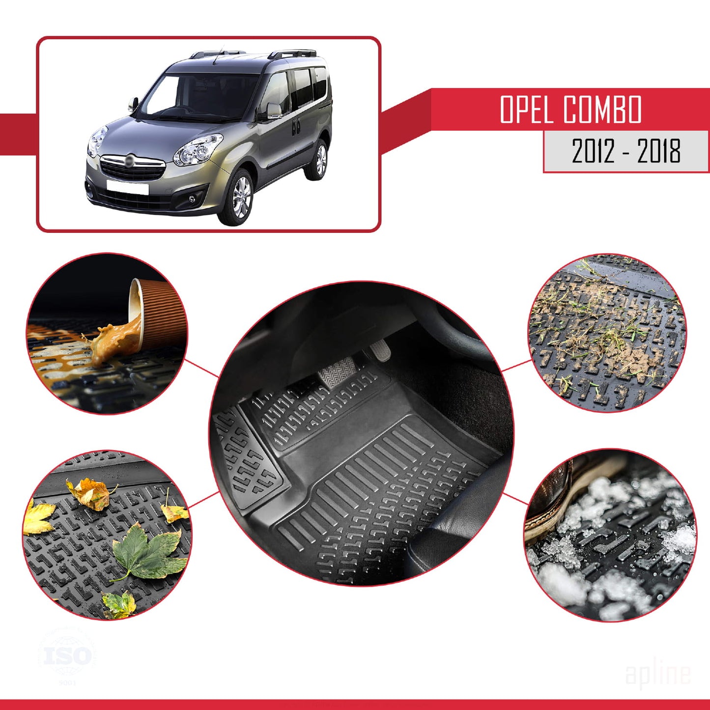 Compatibile con Opel Combo D 2012-2018 4D Tappeti in Gomma Nero