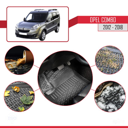 Compatibile con Opel Combo D 2012-2018 4D Tappeti in Gomma Nero