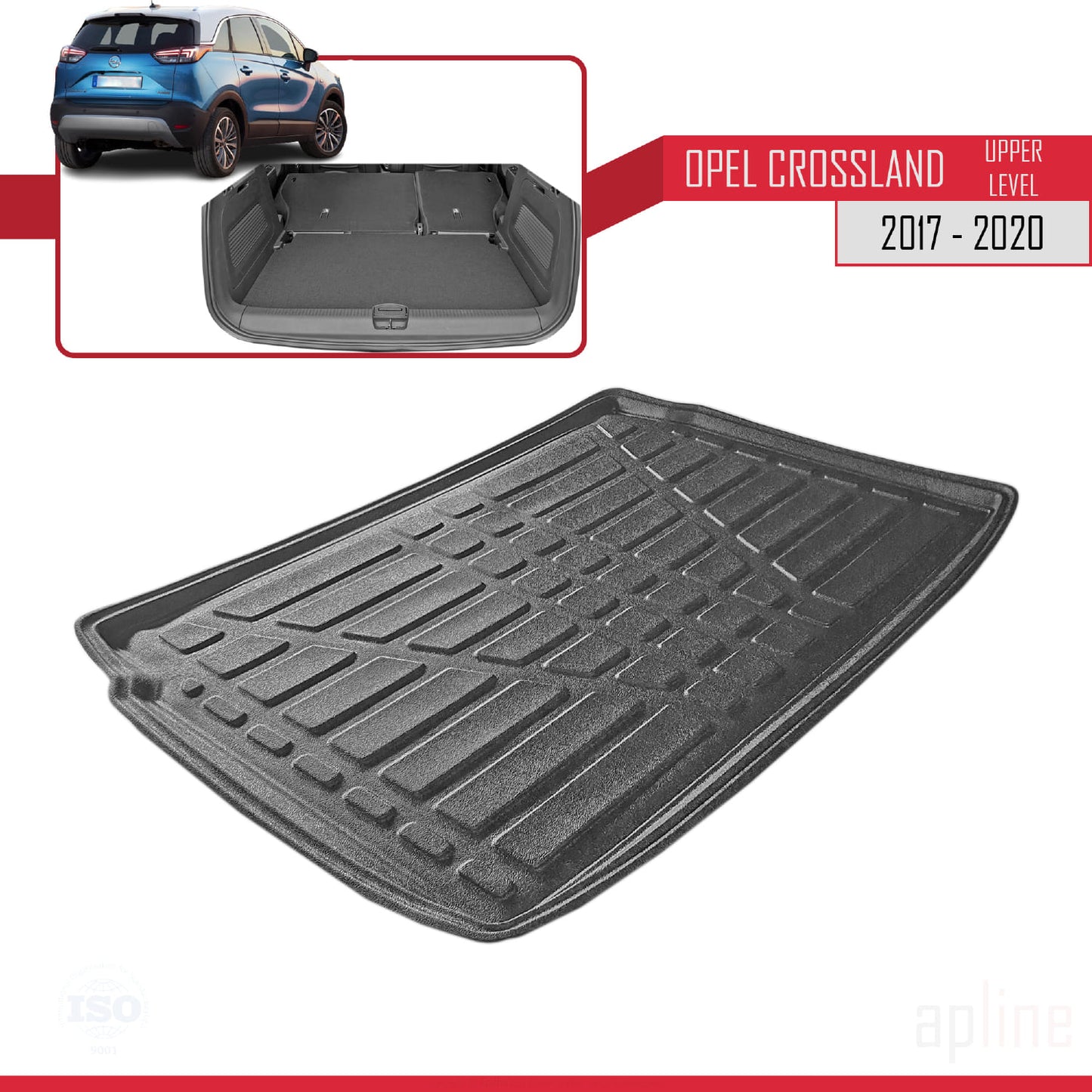 Compatible avec Opel Crossland X 2017-2020 Flexible Tapis de Coffre Plancher de Chargement Supérieur Noir