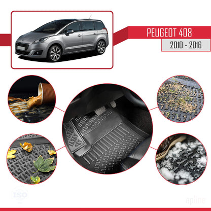 Compatibile con Peugeot 5008 (T8) 2010-2016 4D Tappeti in Gomma Nero