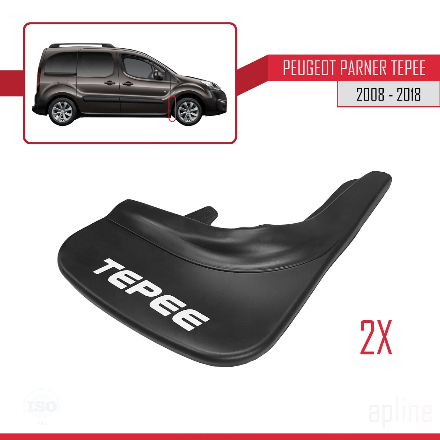 Compatible avec Peugeot Partner 2 Tepee 2008-2018 Jeu de Bavettes Garde-boue Avant et Arrière de Voiture 4 Pcs Noir