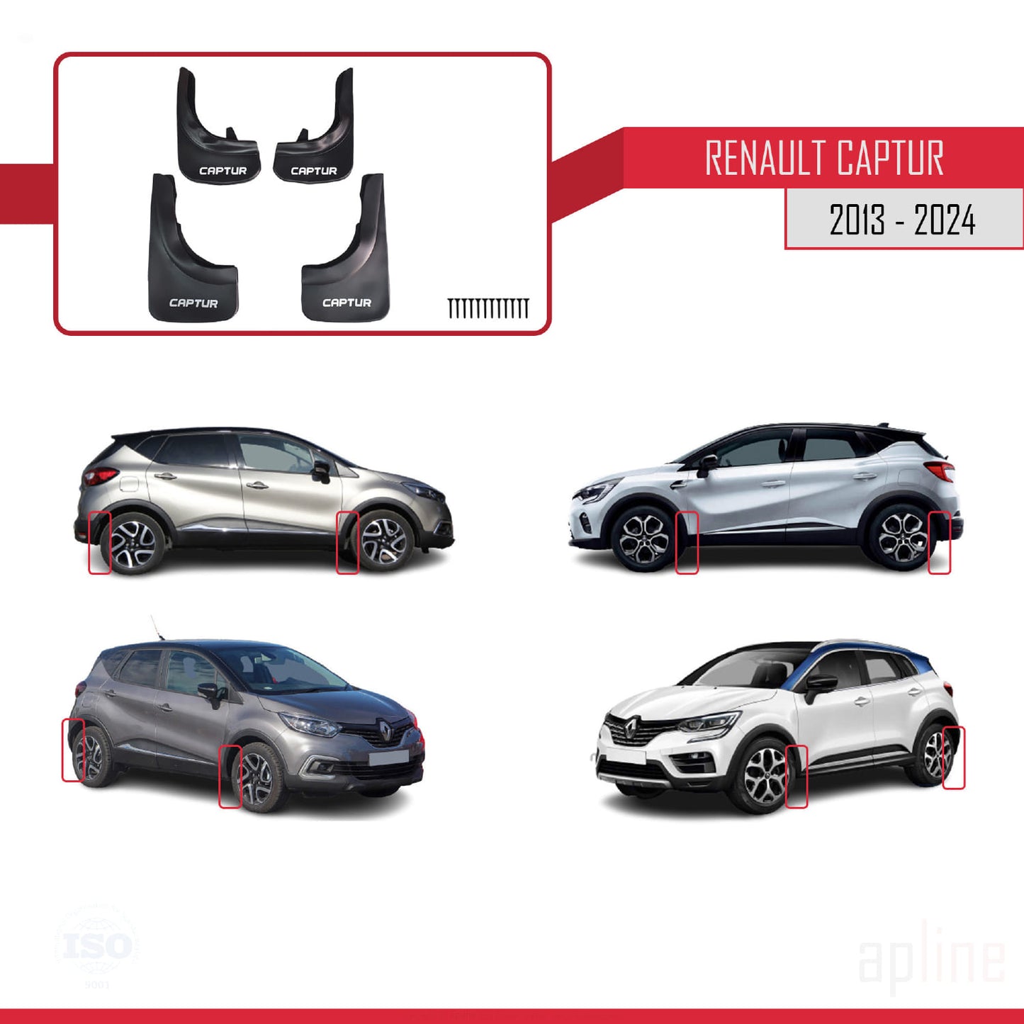 Compatible avec Renault Captur (J87) 2013-2024 Jeu de Bavettes Garde-boue Avant et Arrière de Voiture 4 Pcs Noir