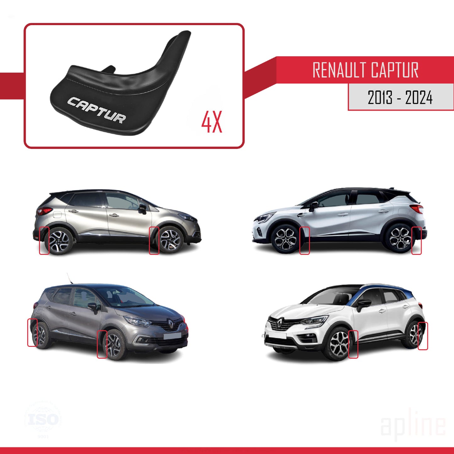 Compatible avec Renault Captur (J87) 2013-2024 Jeu de Bavettes Garde-boue Avant et Arrière de Voiture 4 Pcs Noir