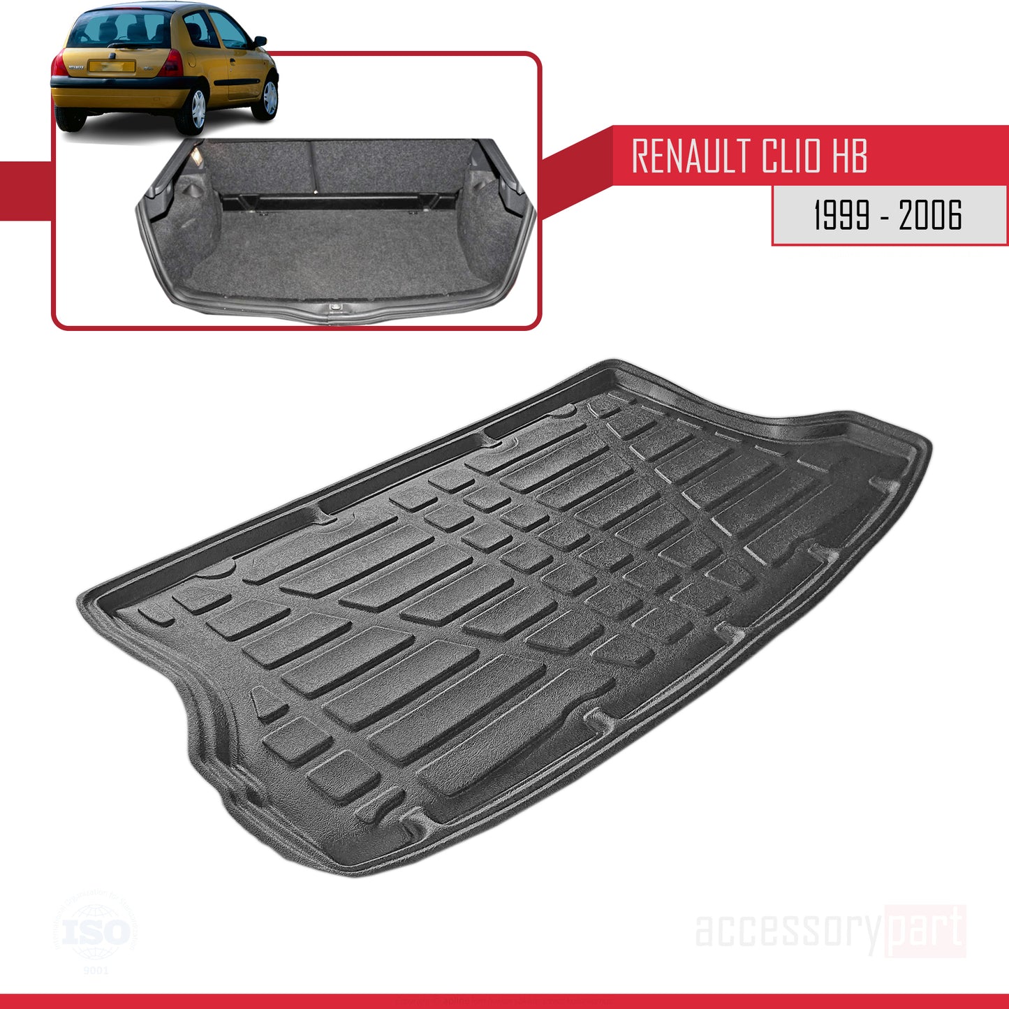 Tapis de Coffre pour Renault Clio Hayon 1999-2006 Flexible NOIR