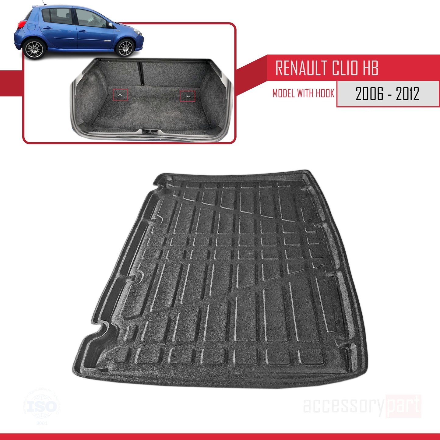 Tapis de Coffre pour Renault Clio 2 2006-2012 Flexible NOIR