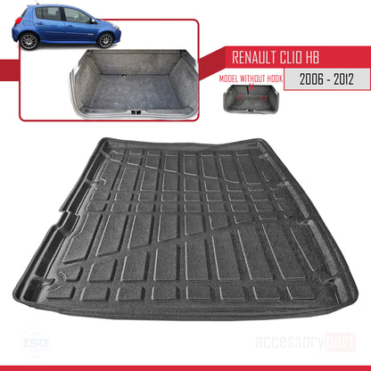 Compatible avec Renault Clio 3 2006-2012 V2 Flexible Tapis de Coffre Plancher de Chargement Noir
