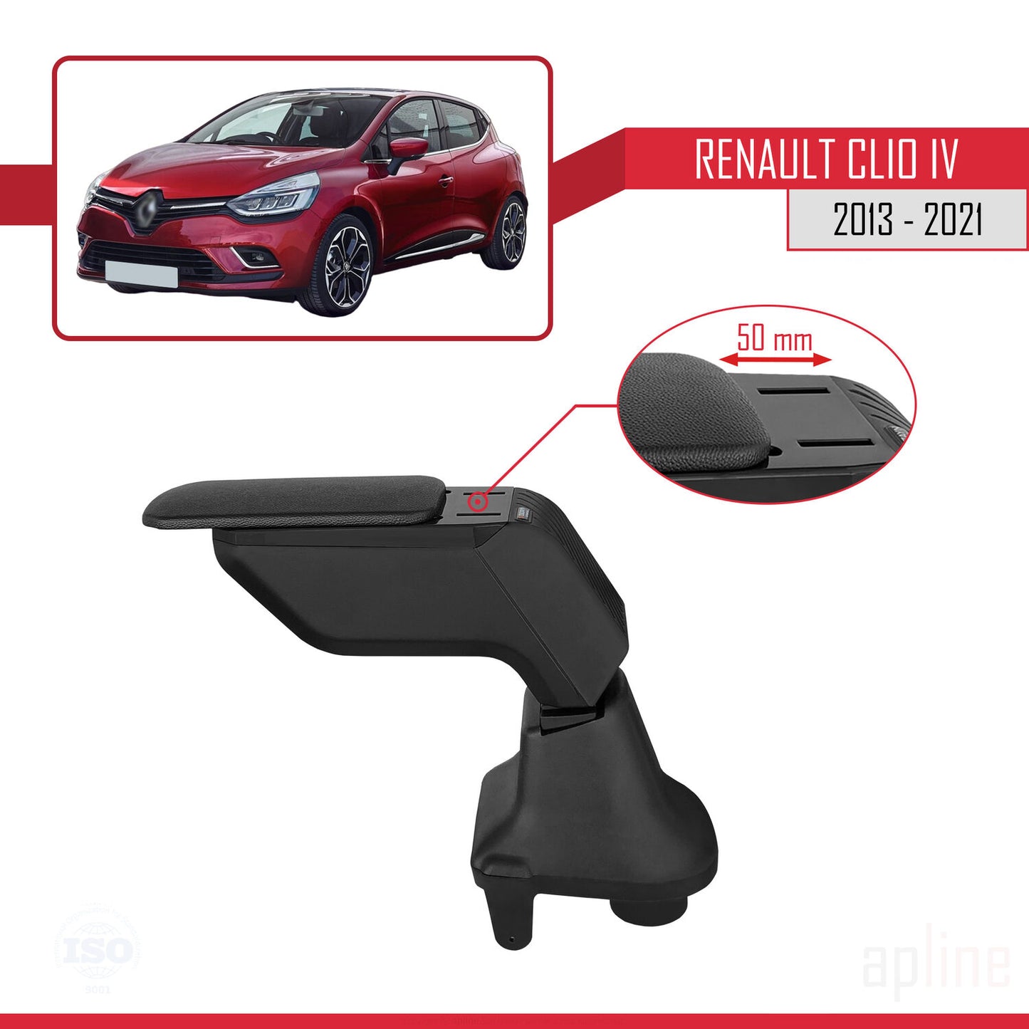 Armsteun compatibel met Renault Clio 4 2013-2020 Auto Middenconsole Kunstleer Zwart