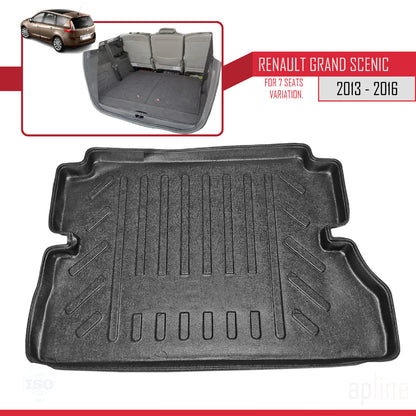 Compatible avec Renault Grand Scenic 3 2013-2016 Flexible Tapis de Coffre Plancher de Chargement Noir