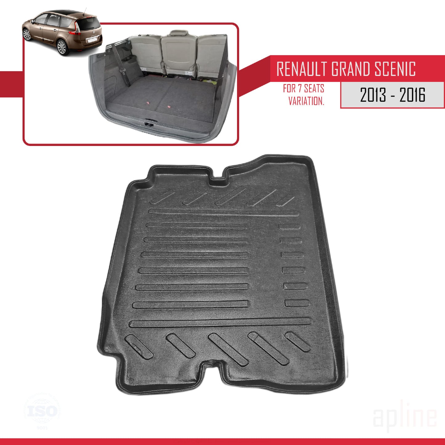 Compatible avec Renault Grand Scenic 3 2013-2016 Flexible Tapis de Coffre Plancher de Chargement Noir