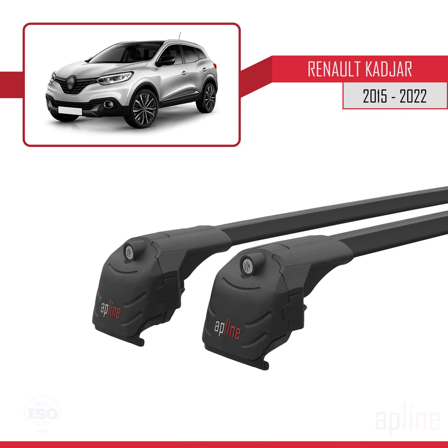 ACE-2 Dakdrager bagagedrager compatibel met Renault Kadjar 2015-2022 Spoorstaven Zwart Aluminium 2 Staven