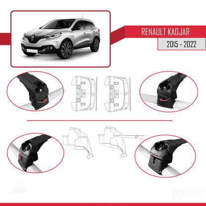 ACE-2 Dakdrager bagagedrager compatibel met Renault Kadjar 2015-2022 Spoorstaven Zwart Aluminium 2 Staven