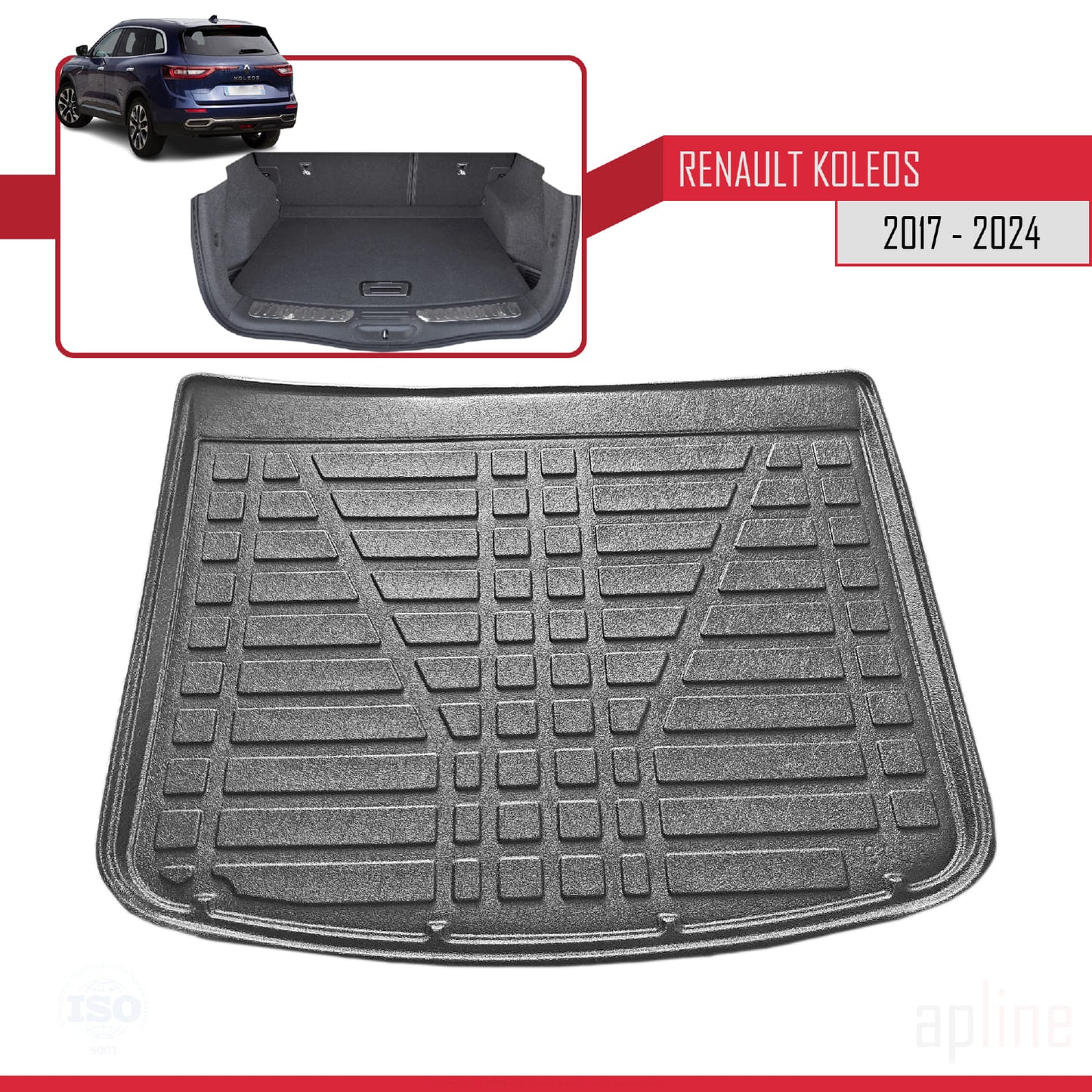 Compatible avec Renault Koleos 2 (HC) 2017-2024 Flexible Tapis de Coffre Plancher de Chargement Noir