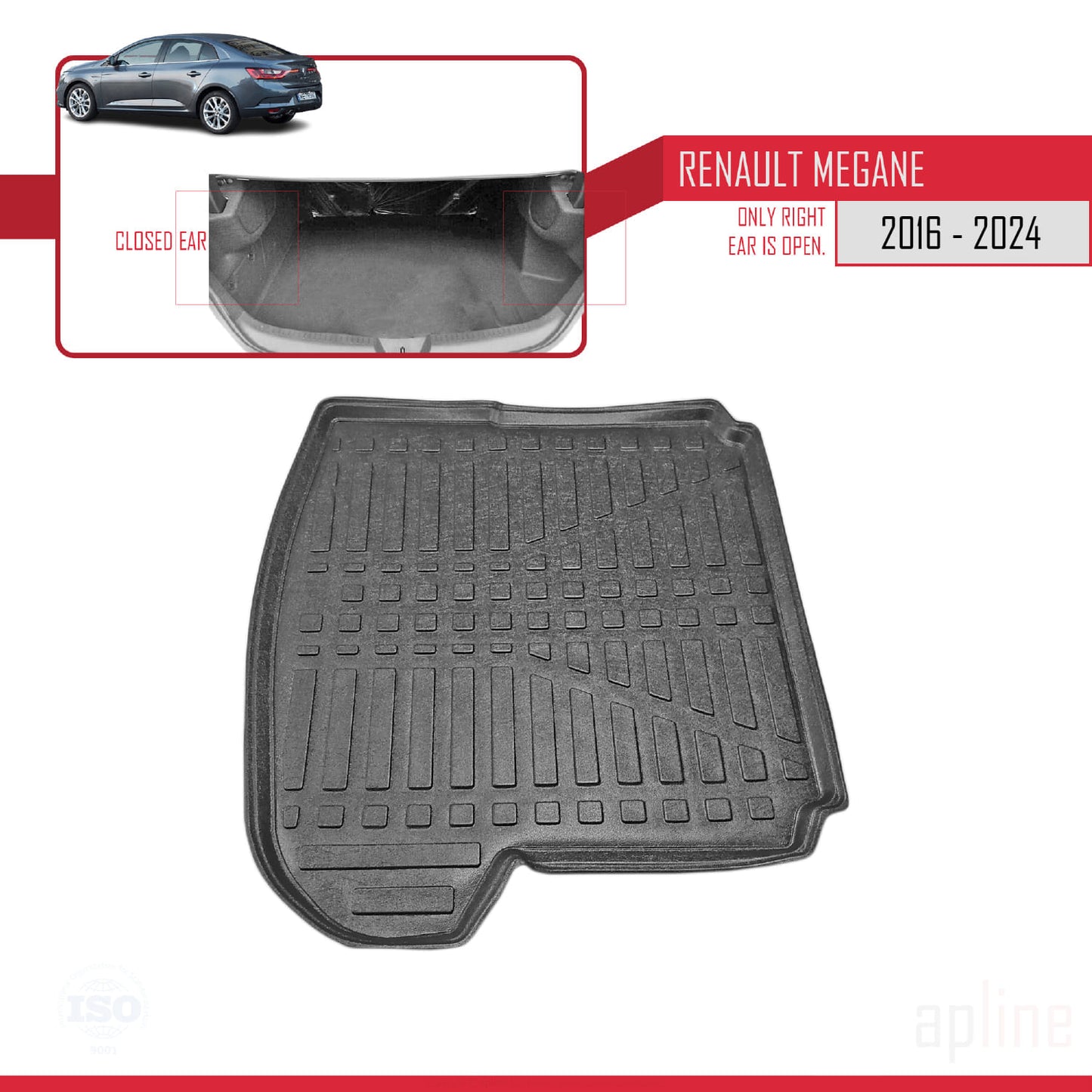 Compatible avec Renault Megane 4 (BFB) Berline V2 2016-2024 Flexible Tapis de Coffre Plancher de Chargement Noir