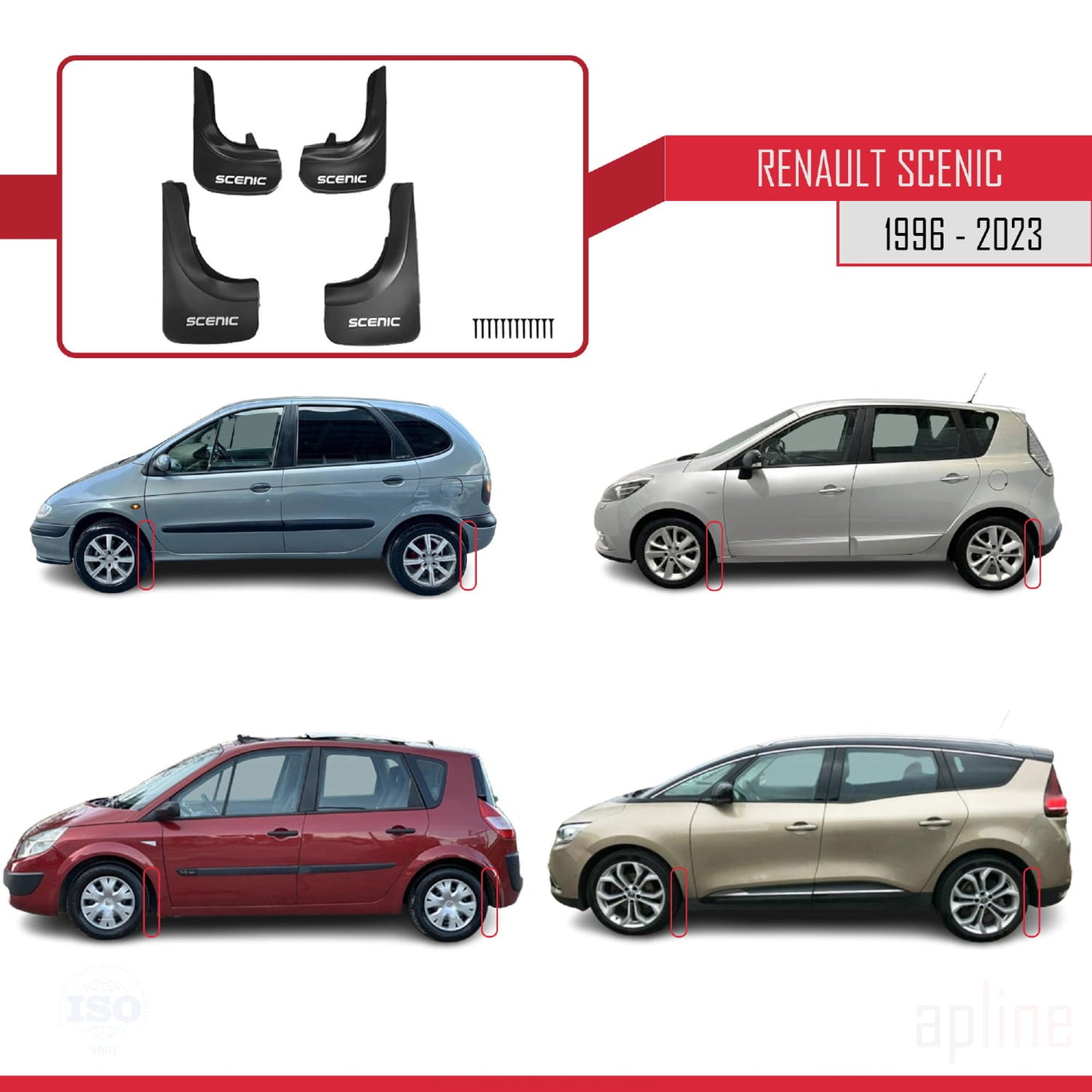 Compatible avec Renault Scenic 1996-2023 Jeu de Bavettes Garde-boue Avant et Arrière de Voiture 4 Pcs Noir
