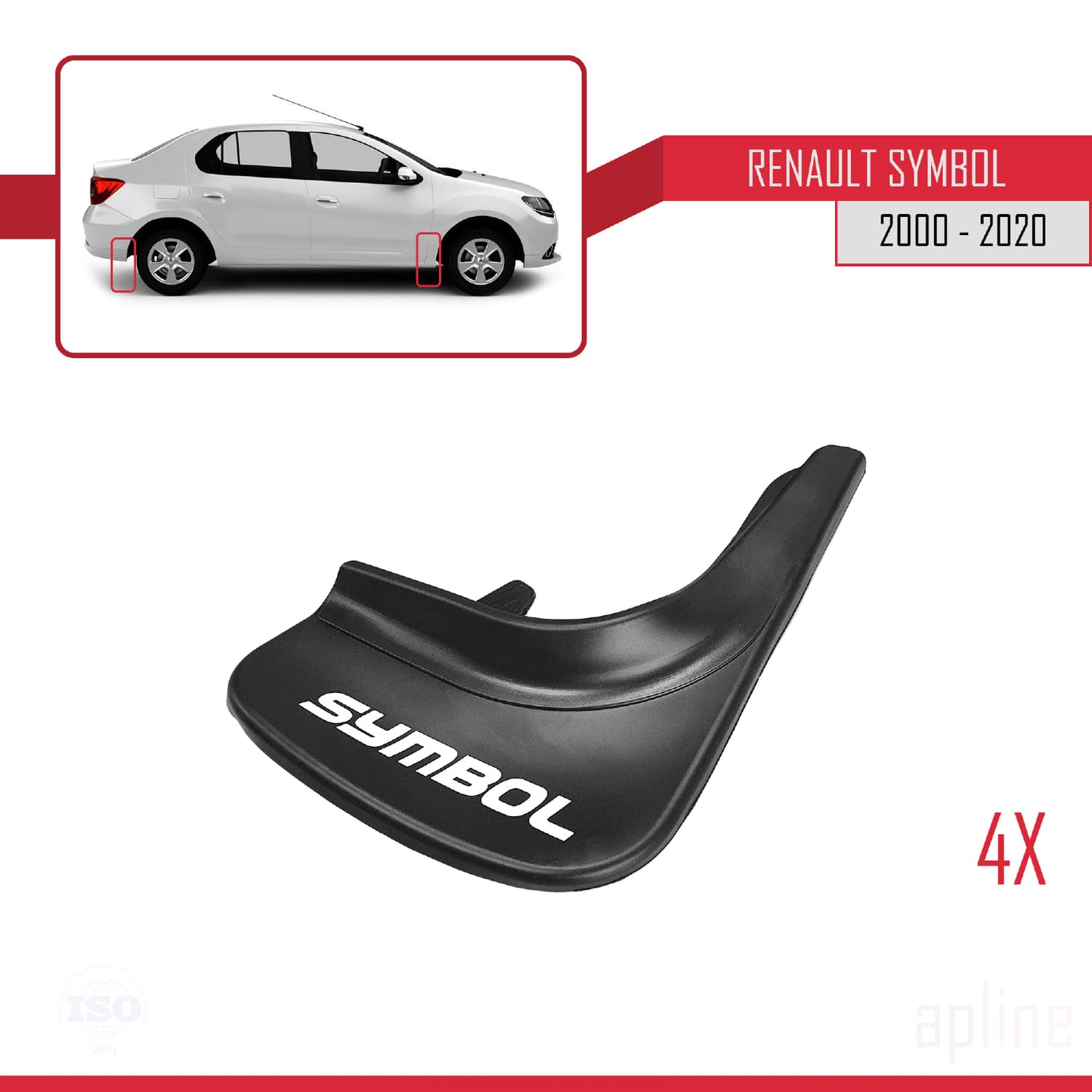 Compatible avec Renault Symbol 1999-2021 Jeu de Bavettes Garde-boue Avant et Arrière de Voiture 4 Pcs Noir