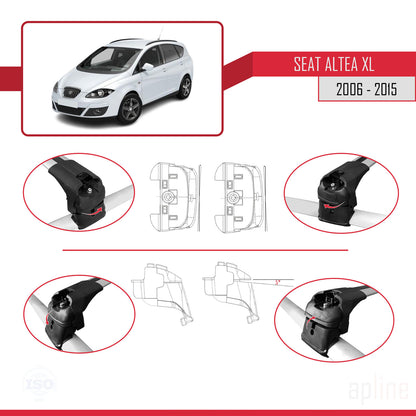 Compatible avec Seat Altea XL 2006-2015 ACE-2 Barres de Toit Railing Porte-Bagages de Voiture Gris Aluminium 2 Barres