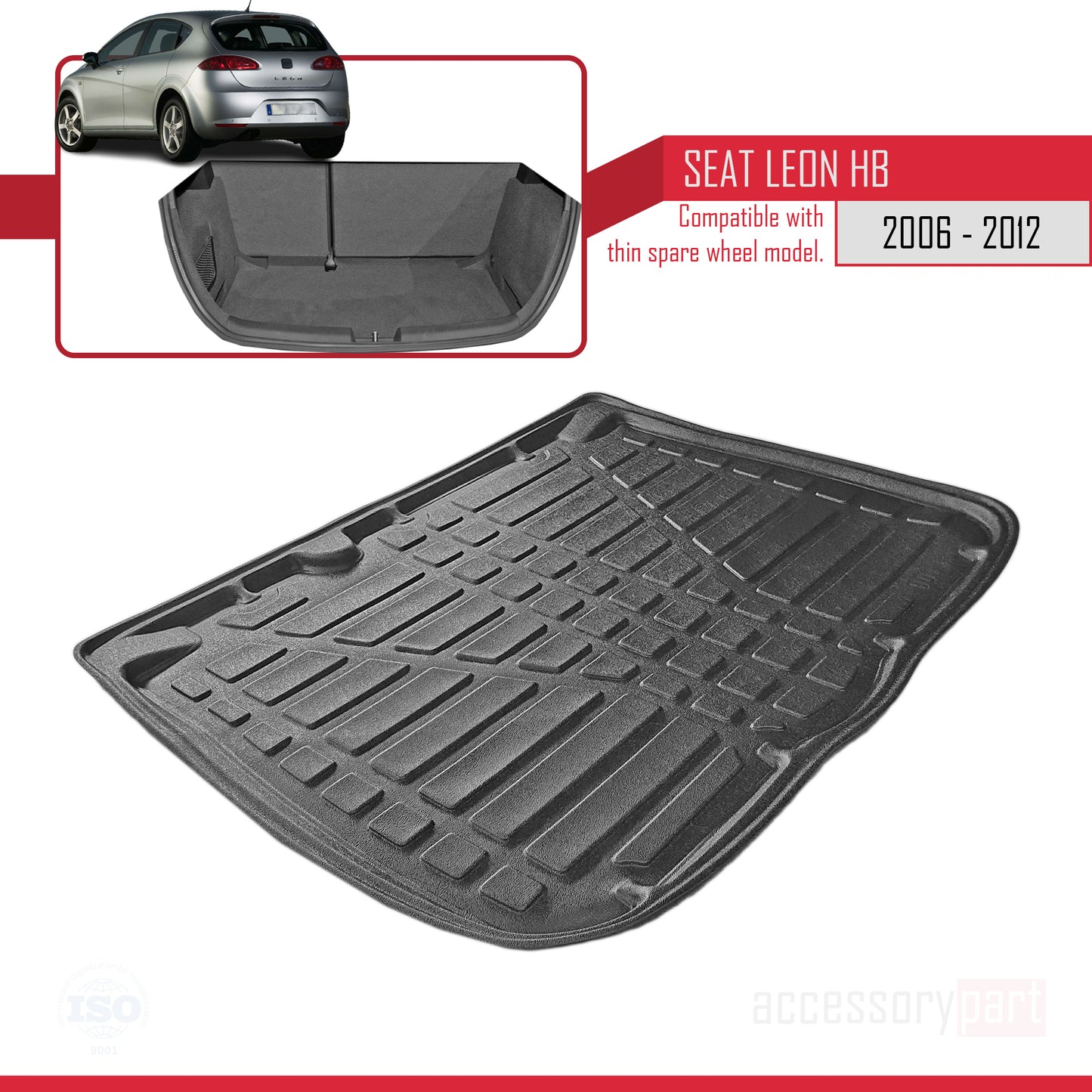 Tapis de Coffre pour Seat Leon 2006-2012 Flexible NOIR