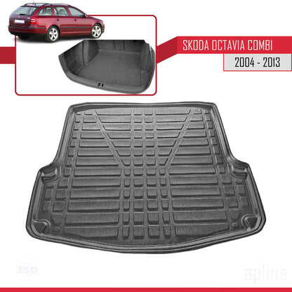 Compatible avec Skoda Octavia 2 (1Z) Break 2004-2013 Flexible Tapis de Coffre Plancher de Chargement Noir
